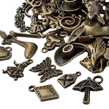 40pcs Antique Bronze Alice in Wonderland Fairy Charms Alloy Alice Rabbit Butterfly Mushroom Book Tea Party Charm Pendants Necklace Bracelet Charms for DIY Jewelry Making