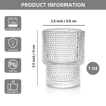 SoulTimes Glass Cups Vintage Glassware | Set of 4 Small, Raindrop Origami Style Transparent Cocktail...