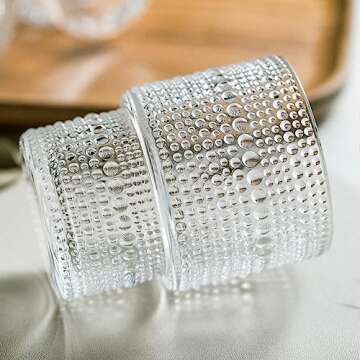 SoulTimes Glass Cups Vintage Glassware | Set of 4 Small, Raindrop Origami Style Transparent Cocktail Glasses Set, Beaded Detailing Pattern Ice Coffee Cup Juice Drinkware, Clear, 190ml (S)