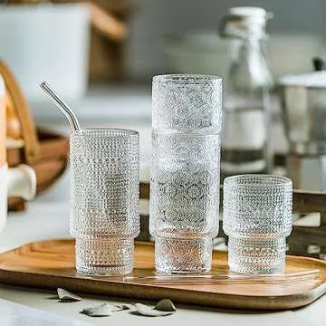 SoulTimes Vintage Glass Cups Set of 4 Elegant Drinkware