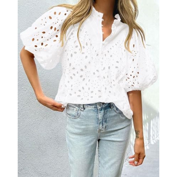 Stylish Women's Eyelet Lace Blouse for Summer Fashion
