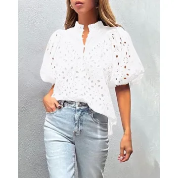 Stylish Women's Eyelet Lace Blouse for Summer Fashion