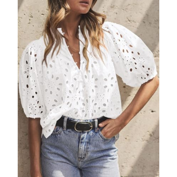 Stylish Women's Eyelet Lace Blouse for Summer Fashion