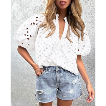 Stylish Women's Eyelet Lace Blouse for Summer Fashion