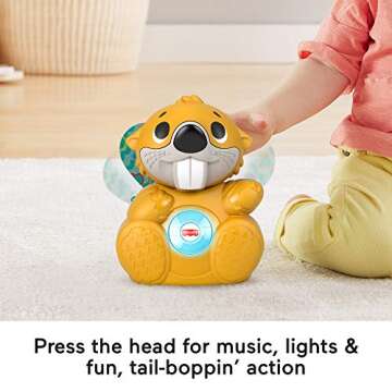Fisher-Price Baby Learning Toy Linkimals Boppin’ Beaver with Music & Lights for Infants Ages 9+ Months, Compatible Only with Linkimals Items