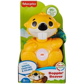 Fisher-Price Baby Learning Toy Linkimals Boppin’ Beaver with Music & Lights for Infants Ages 9+ Months, Compatible Only with Linkimals Items