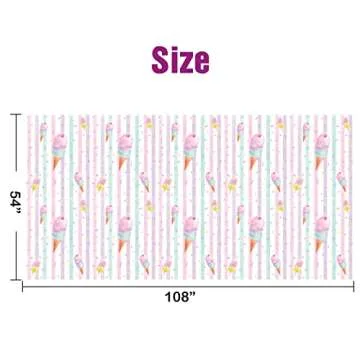 WERNNSAI Ice Cream Party Table Cover - 4PCS 54” X 108” Disposable Rectangular Plastic Tablecloth Ice Cream and Popsicle Themed Party Supplies Kids Girls Birthday Baby Shower Wedding Party Decorations