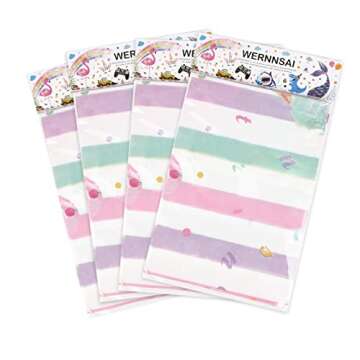 WERNNSAI Ice Cream Party Table Cover - 4PCS 54” X 108” Disposable Rectangular Plastic Tablecloth Ice Cream and Popsicle Themed Party Supplies Kids Girls Birthday Baby Shower Wedding Party Decorations