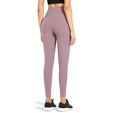 Fengbay High Waist Yoga Pants, Pocket Yoga Pants Tummy Control Workout Running 4 Way Stretch Yoga Leggings Lilac