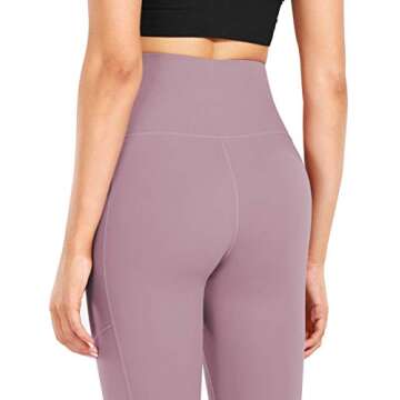 Fengbay High Waist Yoga Pants, Pocket Yoga Pants Tummy Control Workout Running 4 Way Stretch Yoga Leggings Lilac