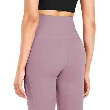 Fengbay High Waist Yoga Pants, Pocket Yoga Pants Tummy Control Workout Running 4 Way Stretch Yoga Leggings Lilac