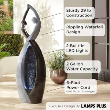 Dancing Couple Modern Zen Outdoor Floor Water Fountain with LED Light Black Gray Stone 57" for Yard Garden Patio Backyard Deck Home Lawn Porch House Exterior Balcony - John Timberland