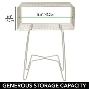 mDesign Modern Industrial Side Table with Storage Shelf, 2-Tier Metal Minimal End Table, Metallic Caged Grid - Accent Furniture for Living Room, Bedroom, Office, Dorm, Concerto Collection, Satin