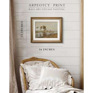 ARPEOTCY Vintage Gold Framed Wall Art Decor, 13x16 inch River Swale Cow Landscape Paintings, Vintage...