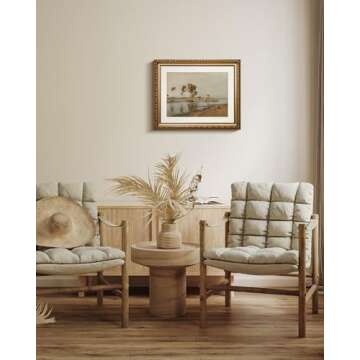 ARPEOTCY Vintage Gold Framed Wall Art Decor, 13x16 inch River Swale Cow Landscape Paintings, Vintage Room Decor, Canvas Prints Antique Frame Home Wall Art for Living Room Bedroom