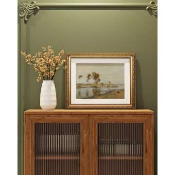 ARPEOTCY Vintage Gold Framed Wall Art Decor, 13x16 inch River Swale Cow Landscape Paintings, Vintage Room Decor, Canvas Prints Antique Frame Home Wall Art for Living Room Bedroom