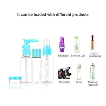 Vitog Travel Bottles Kit, TSA Approved Leak Proof Portable Toiletry Containers Set, Clear flight size PET Cosmetic Containers for Lotion, Shampoo, Cream, Soap, Set of 11 (Blue+Plastic)