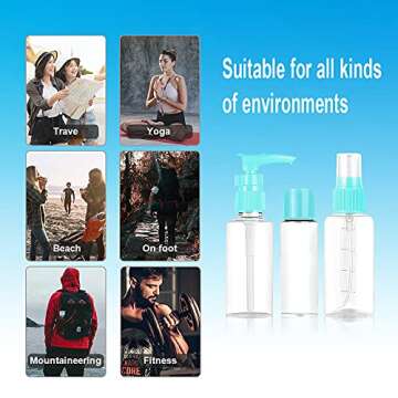 Vitog Travel Bottles Kit, TSA Approved Leak Proof Portable Toiletry Containers Set, Clear flight size PET Cosmetic Containers for Lotion, Shampoo, Cream, Soap, Set of 11 (Blue+Plastic)