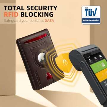 RUNBOX AirTag-Wallet-Mens-Slim-RFID Blocking Wallets Leather with Bill Compartment Air Tag Bifold Card Holder Wallet Gifts for Men Dad