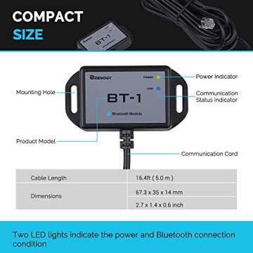 Renogy Bluetooth Module RJ12 Communication Port Compatible Rover/Wanderer/Adventurer Charge Controllers, BT-1 RS232,Black
