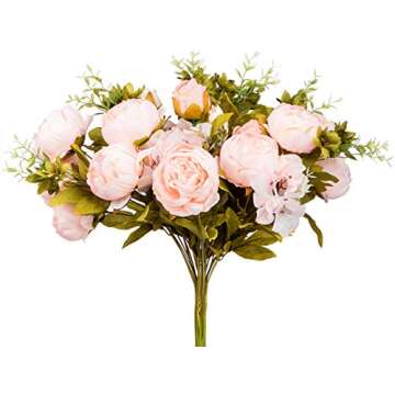 Foraineam Peony Artificial Flowers Home Centerpiece Decor Silk Fake Peonies Wedding Bouquets, Pack o...