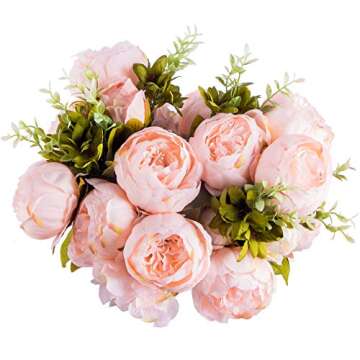 Foraineam Peony Artificial Flowers Home Centerpiece Decor Silk Fake Peonies Wedding Bouquets, Pack of 2 (Spring Pure Pink)