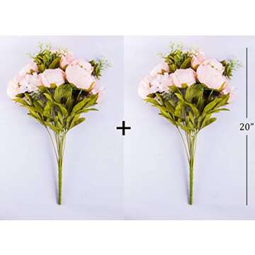 Foraineam Peony Artificial Flowers Home Centerpiece Decor Silk Fake Peonies Wedding Bouquets, Pack of 2 (Spring Pure Pink)
