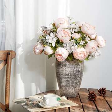 Foraineam Peony Artificial Flowers Home Centerpiece Decor Silk Fake Peonies Wedding Bouquets, Pack of 2 (Spring Pure Pink)