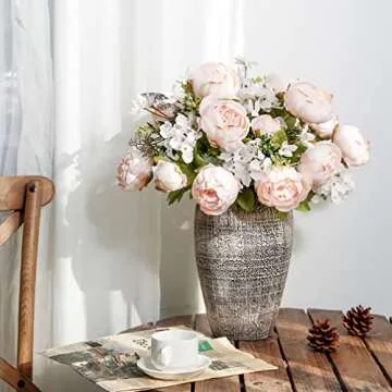 Foraineam Peony Artificial Flowers Home Centerpiece Decor Silk Fake Peonies Wedding Bouquets, Pack of 2 (Spring Pure Pink)