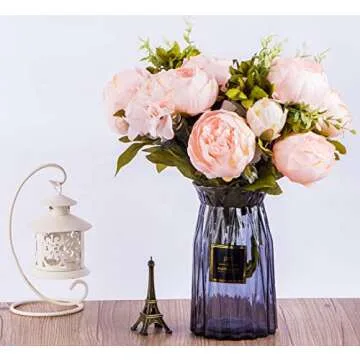 Foraineam Peony Artificial Flowers Home Centerpiece Decor Silk Fake Peonies Wedding Bouquets, Pack of 2 (Spring Pure Pink)