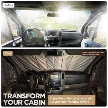Living in a Bubble Insulated Blackout Front Window Covers for Mercedes Benz Sprinter, Campervan Accessories, Vanlife Must Have Sun Shades and Van Life Essentials (Pair) (Sprinter 2019-Current (VS30))