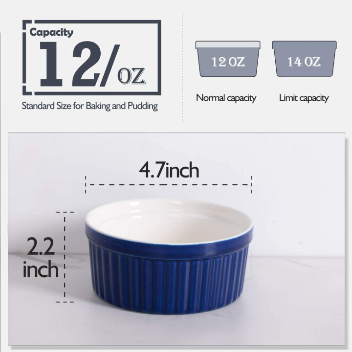 Delling 12 Oz Porcelain Ramekins - 6 Pack