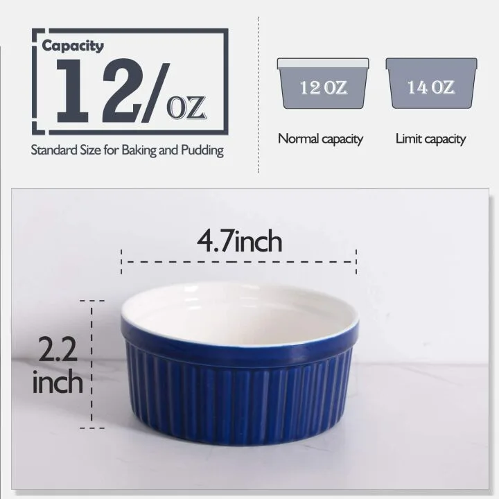 Delling 12 Oz Porcelain Ramekins - 6 Pack