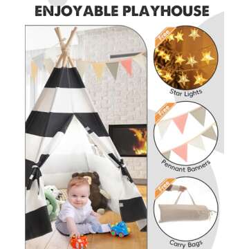 Teepee Tent for Kids: Washable Portable Cotton Canvas Indoor Play Tent
