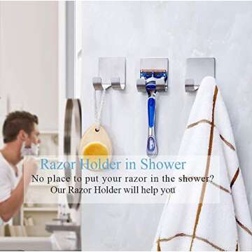FOTYRIG Razor Holder for Shower Self Adhesive Shower Hooks Shaver Holder 6.6lb(Max) No Drilling Rustroof for Razors, Brushes, Towels, Robes, Plugs,Hats-Bathroom Home Kitchen-4 Packs