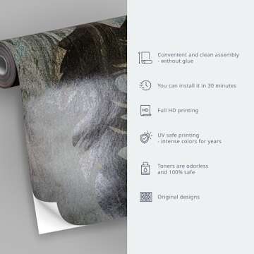 artgeist Wall Mural Flower 116x83 in - Peel and Stick Self-Adhesive Wallpaper Removable Large Sticker Foil Wall Decor Print Design Mural Nature Faux Wood Bird Vintage f-A-10065-a-a