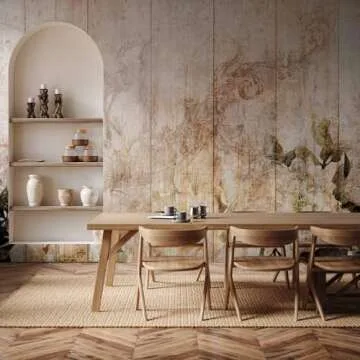 artgeist Wall Mural Flower 116x83 in - Peel and Stick Self-Adhesive Wallpaper Removable Large Sticker Foil Wall Decor Print Design Mural Nature Faux Wood Bird Vintage f-A-10065-a-a