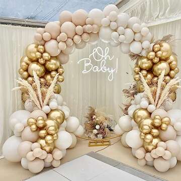 DataMoon White Gold 129 Pcs Balloon Arch Kit - Unique Baby Shower, Birthday, Wedding Decoration, Bio...