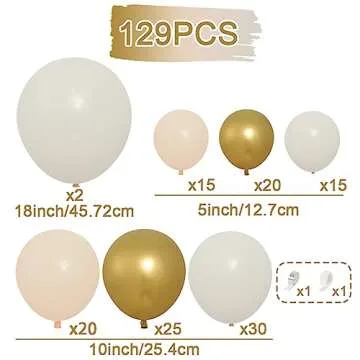 DataMoon 129 Pcs White Gold Balloon Arch Kit for Every Occasion