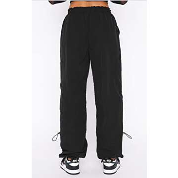 DISCIPBUSH Cargo Pants Women Baggy - Parachute Pants for Women, Rave Pants Y2K Pants, Festival Outfits for Women Black S
