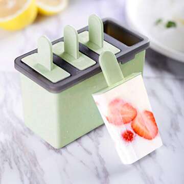 Popsicle Molds Sets Reusable Ice Pop Makers with Standing Tray and Reusable Sticks, Easy-release Durable Ice Cream DIY Pop Molds fun for Kids and Adults, Dishwasher Safe(Light Green)