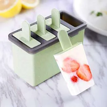 Popsicle Molds Sets Reusable Ice Pop Makers with Standing Tray and Reusable Sticks, Easy-release Durable Ice Cream DIY Pop Molds fun for Kids and Adults, Dishwasher Safe(Light Green)