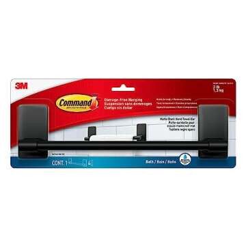 Command Hand Towel Bar in Matte Black - Tool-Free Installation & Stylish Design