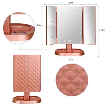 Lighted Trifold Vanity Makeup Mirror with 21 LEDs