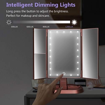Lighted Trifold Vanity Makeup Mirror with 21 LEDs