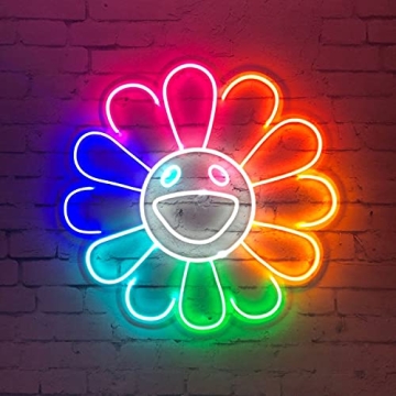 FARNEW Sunflower Smile Face Neon Sign - Colorful LED Decorative Light for Parties and Home