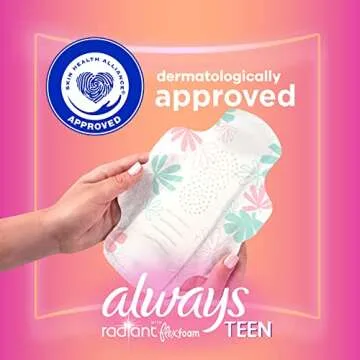 Always Radiant Teen Feminine Pads with FlexFoam, 42 Count