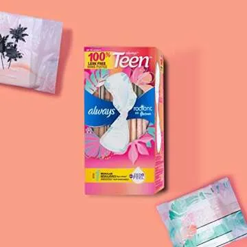 Always Radiant Teen Feminine Pads with FlexFoam, 42 Count