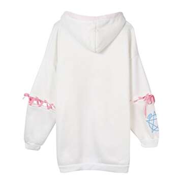 Harajuku Fashion Cute Rabbit Kawaii Hoody Casual Loose Long Sleeve Tracksuit,White