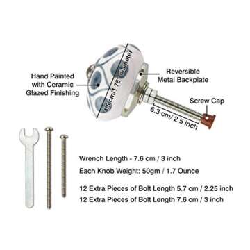 KnobKnob Set of 12 Handmade Ceramic Knobs | 3 Colour Design Ceramic Cabinet Knobs | Drawer Pulls for Home, Kitchen, Bathroom or Office | Drawer Knobs Come with Wrench, Screw Cap & Extra Screws (Black)